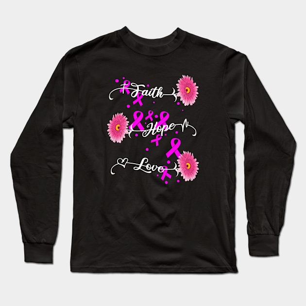 Womens Faith Hope Love Breast Cancer Awareness Product Long Sleeve T-Shirt by Linco